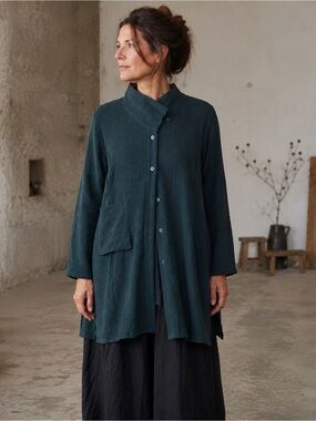 Sulu Kerstin Bernecker Womens Tunic Jacket Sz 36 US S Pine Green Wool Lagenlook